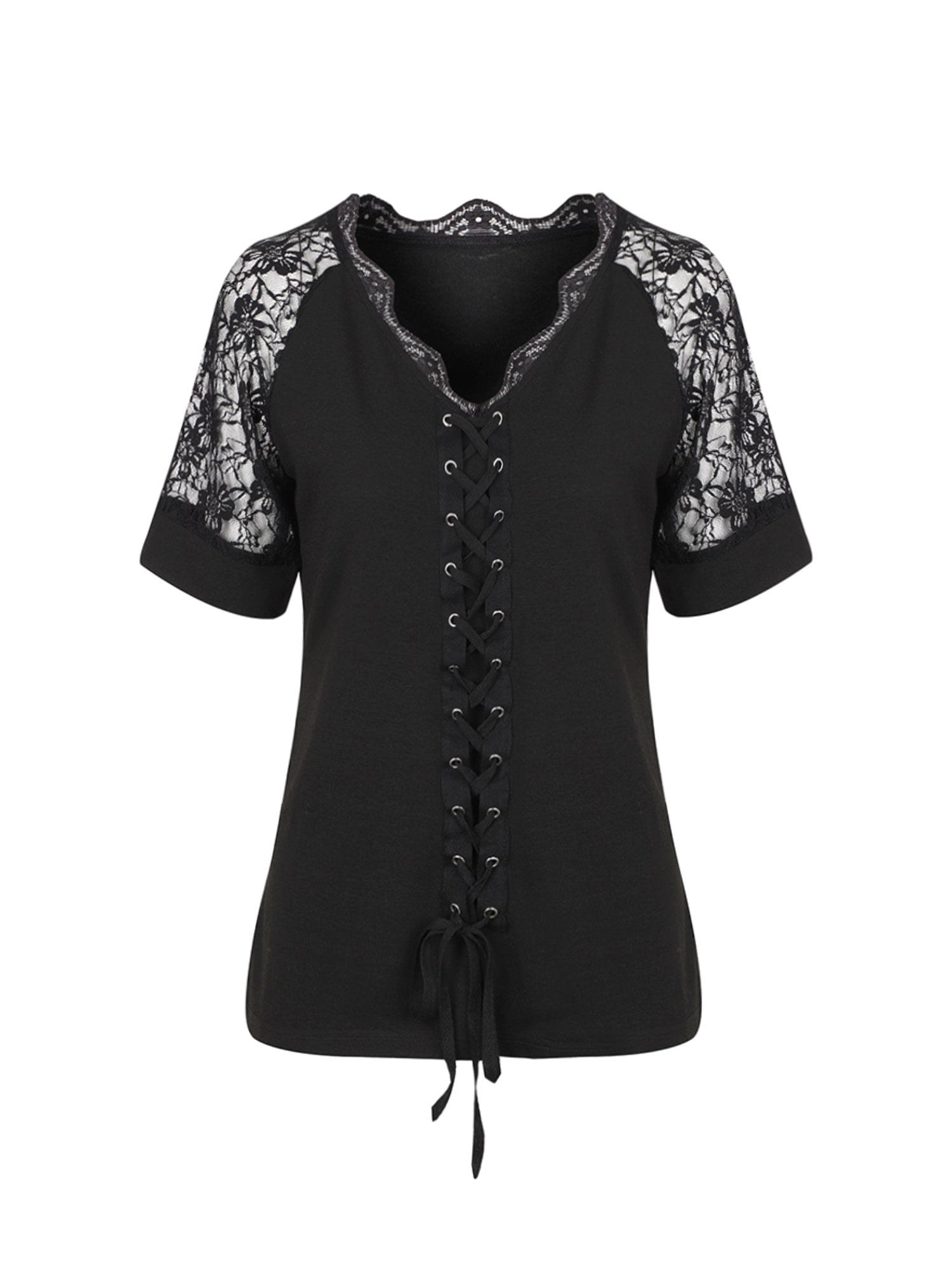 Lapa Plus Women's Casual Lace Patchwork Strappy T-shirt - Lapa plus