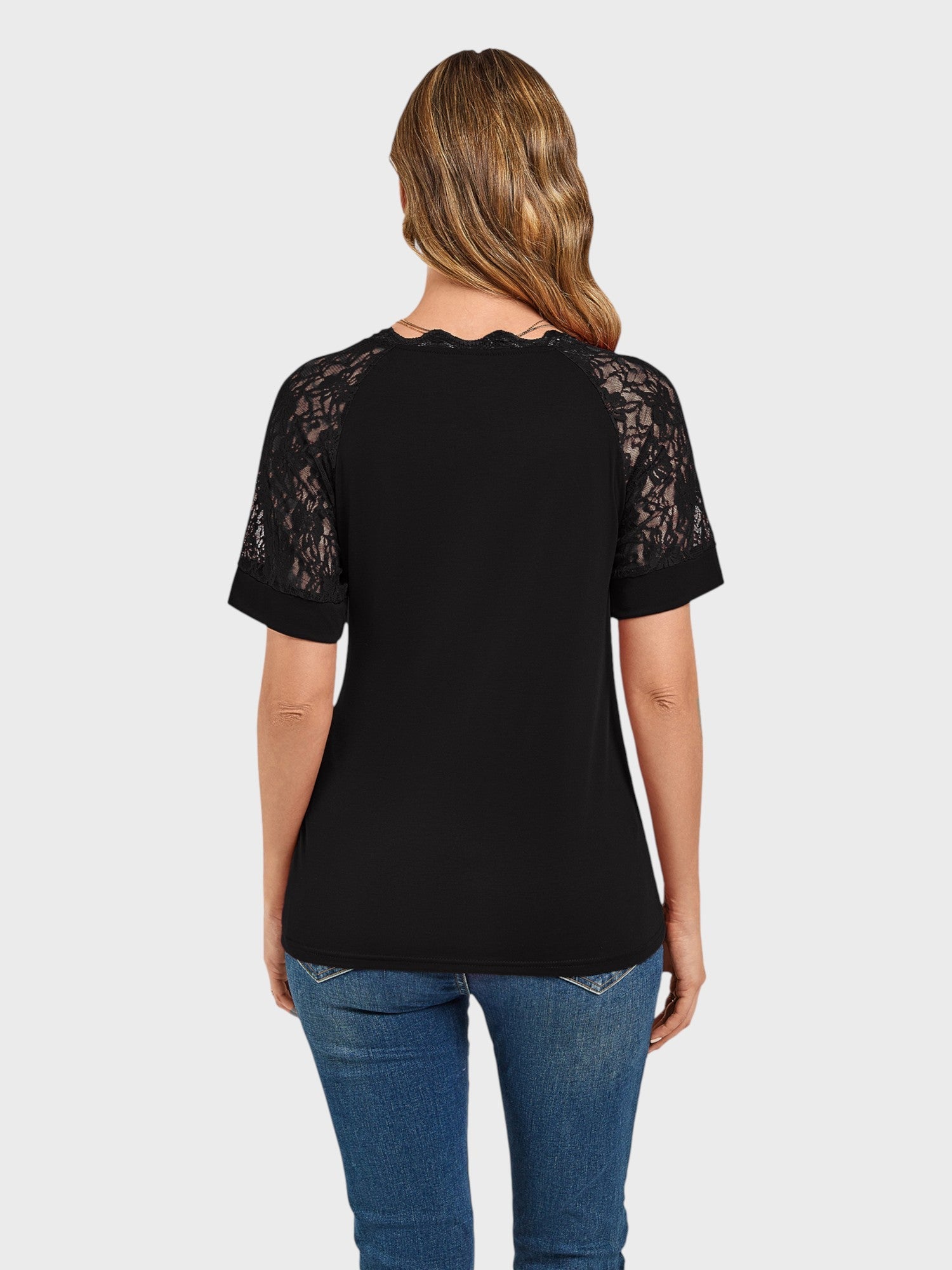 Lapa Plus Women's Casual Lace Patchwork Strappy T-shirt - Lapa plus