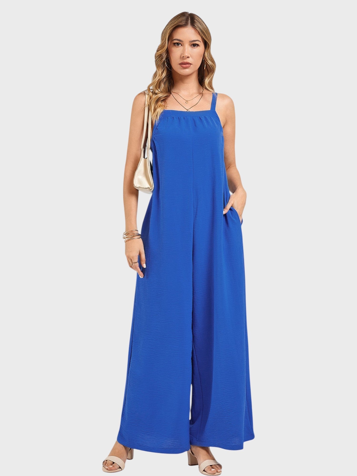 Lapa Plus Women's Elegant Blue Pocket Wide - leg Jumpsuit - Lapa plus
