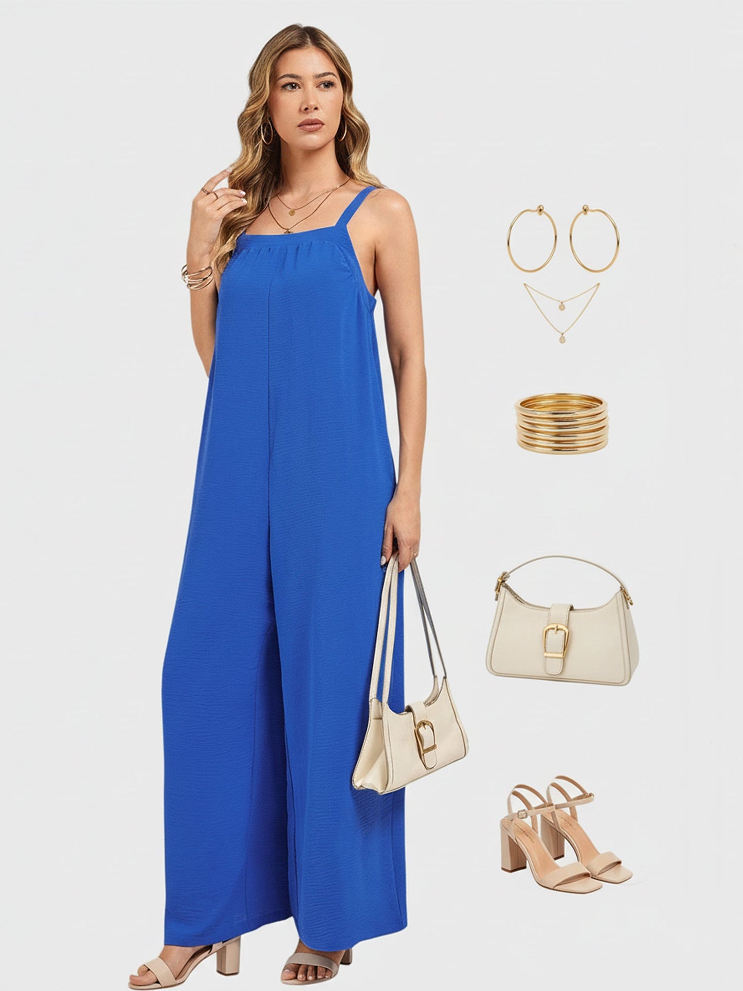 Lapa Plus Women's Elegant Blue Pocket Wide - leg Jumpsuit - Lapa plus