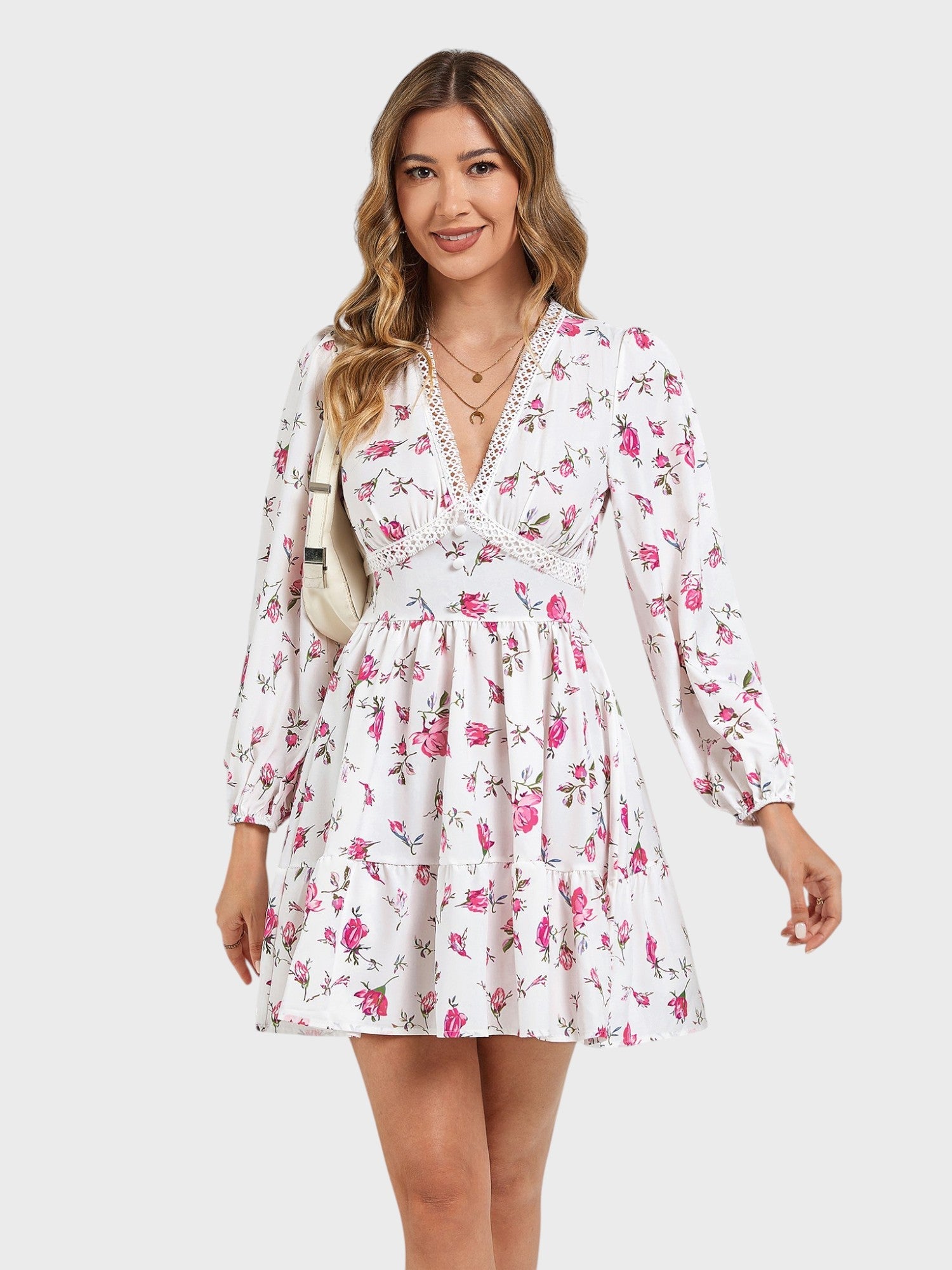 Lapa Plus Women's Flower - print Lace Trimmed Fitted Waist Dress - Lapa plus