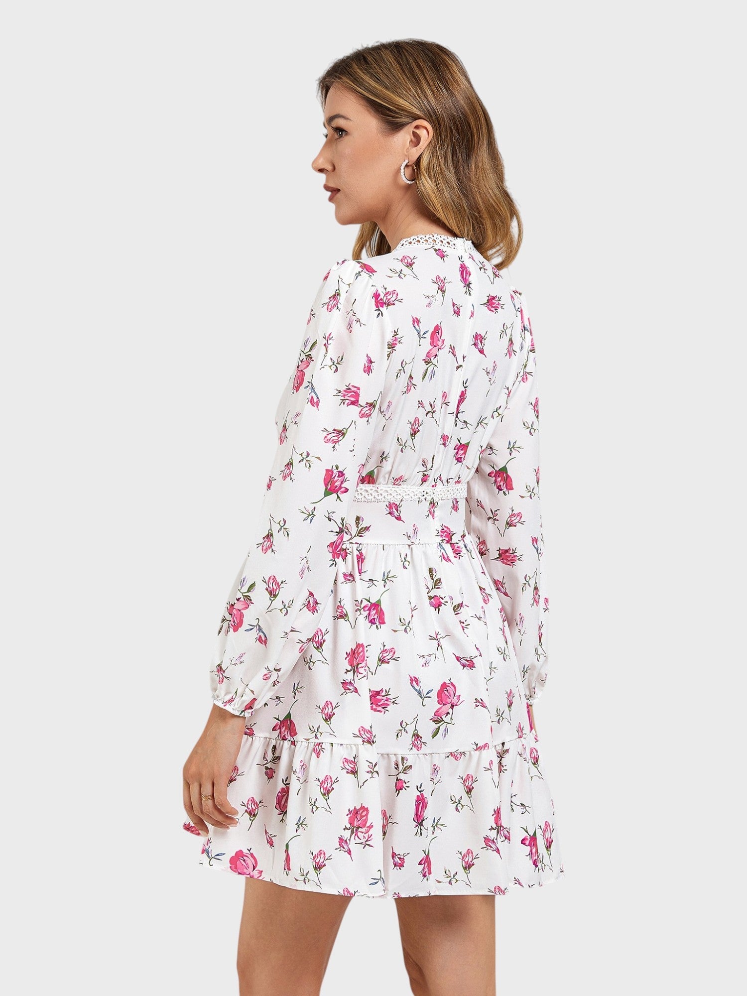 Lapa Plus Women's Flower - print Lace Trimmed Fitted Waist Dress - Lapa plus