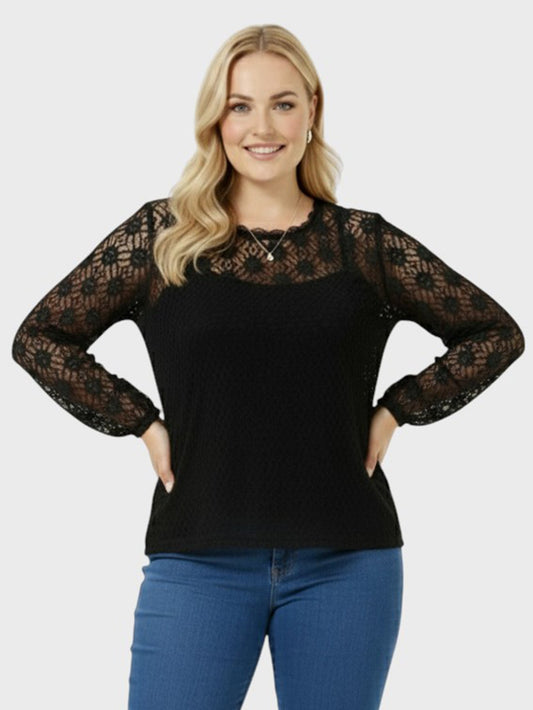 Lapa Plus Women's Lace Floral Crewneck Sexy Top - Lapa plus