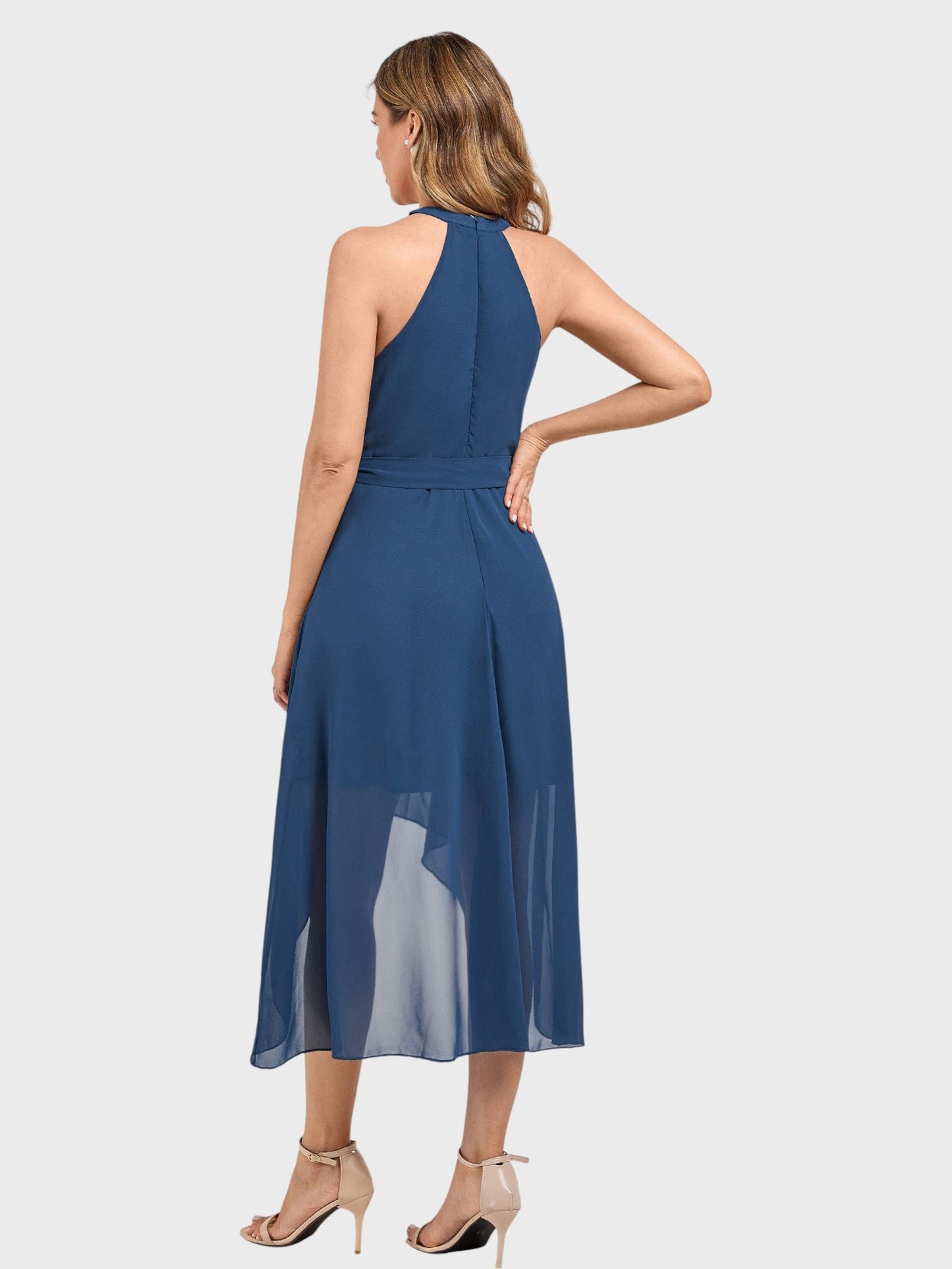 Lapa Plus Women's Neck - hanging Chiffon Blue Party Dress - Lapa plus