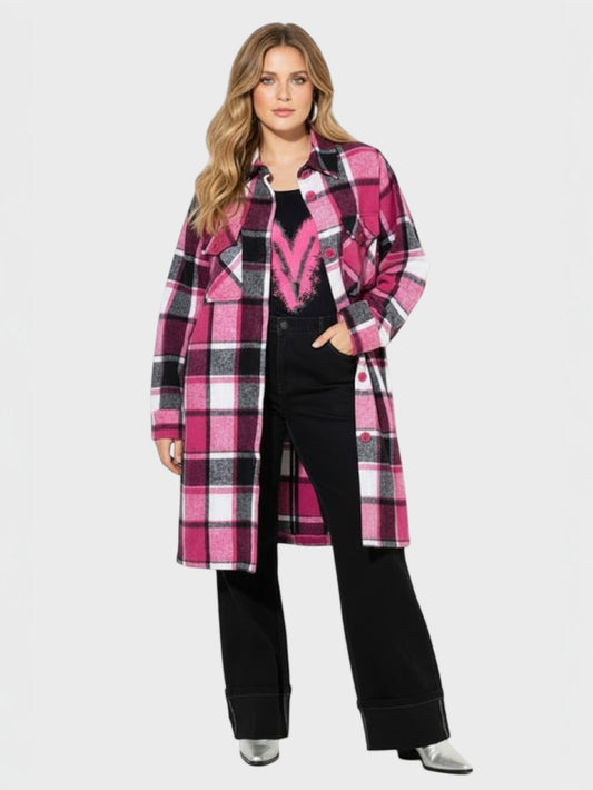 Lapa Plus Women's Plaid Mid - Length Coat - Lapa plus