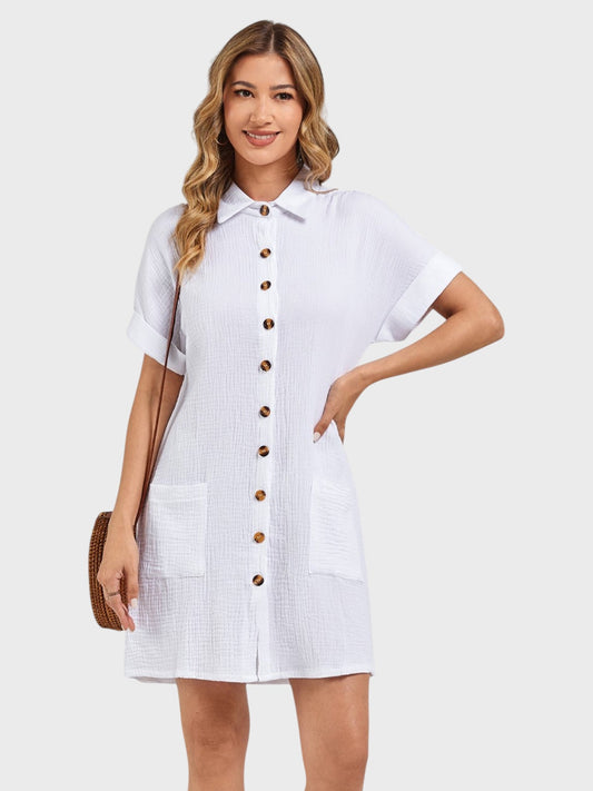 Lapa Plus Women's Pocket Single - breasted Button Dress - Lapa plus