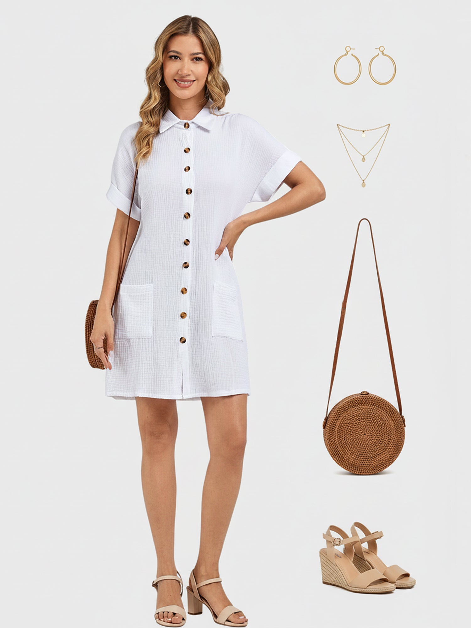 Lapa Plus Women's Pocket Single - breasted Button Dress - Lapa plus