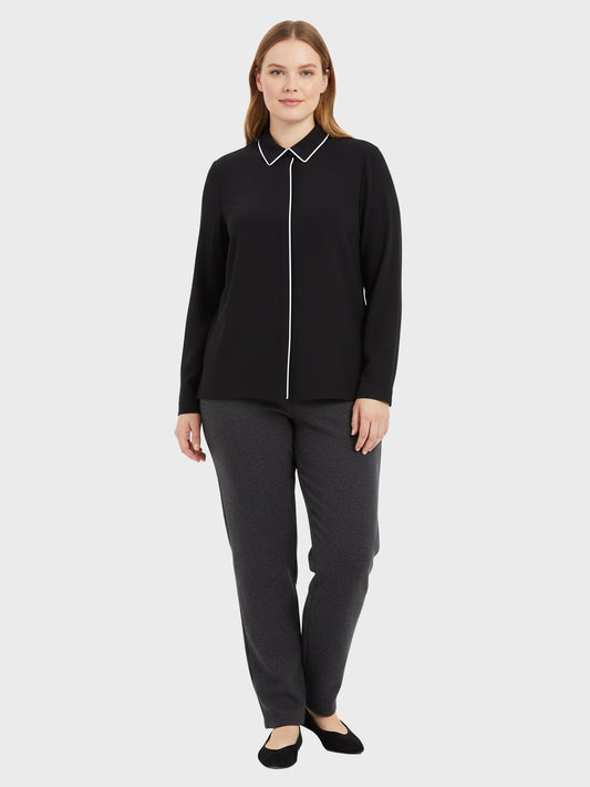 Lapa Plus Women's Slim - Fit Black Blouse with White Piping - Lapa plus