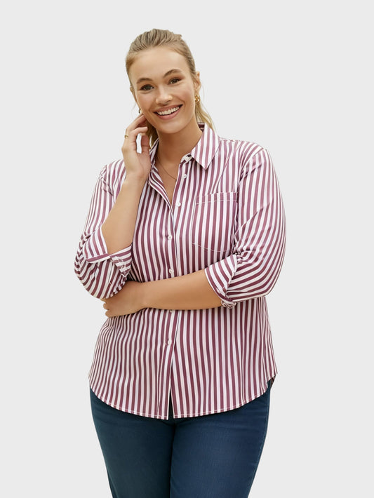 Lapa Plus Women's Striped Top with a Chest Single Pocket - Lapa plus