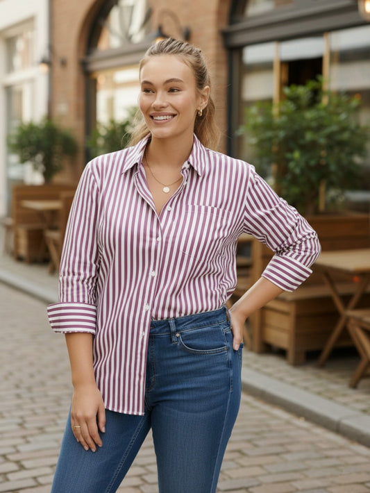 Lapa Plus Women's Striped Top with a Chest Single Pocket - Lapa plus
