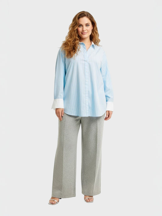 Lapa Plus Women's Striped Top with Single Pocket and Contrast Cuffs - Lapa plus