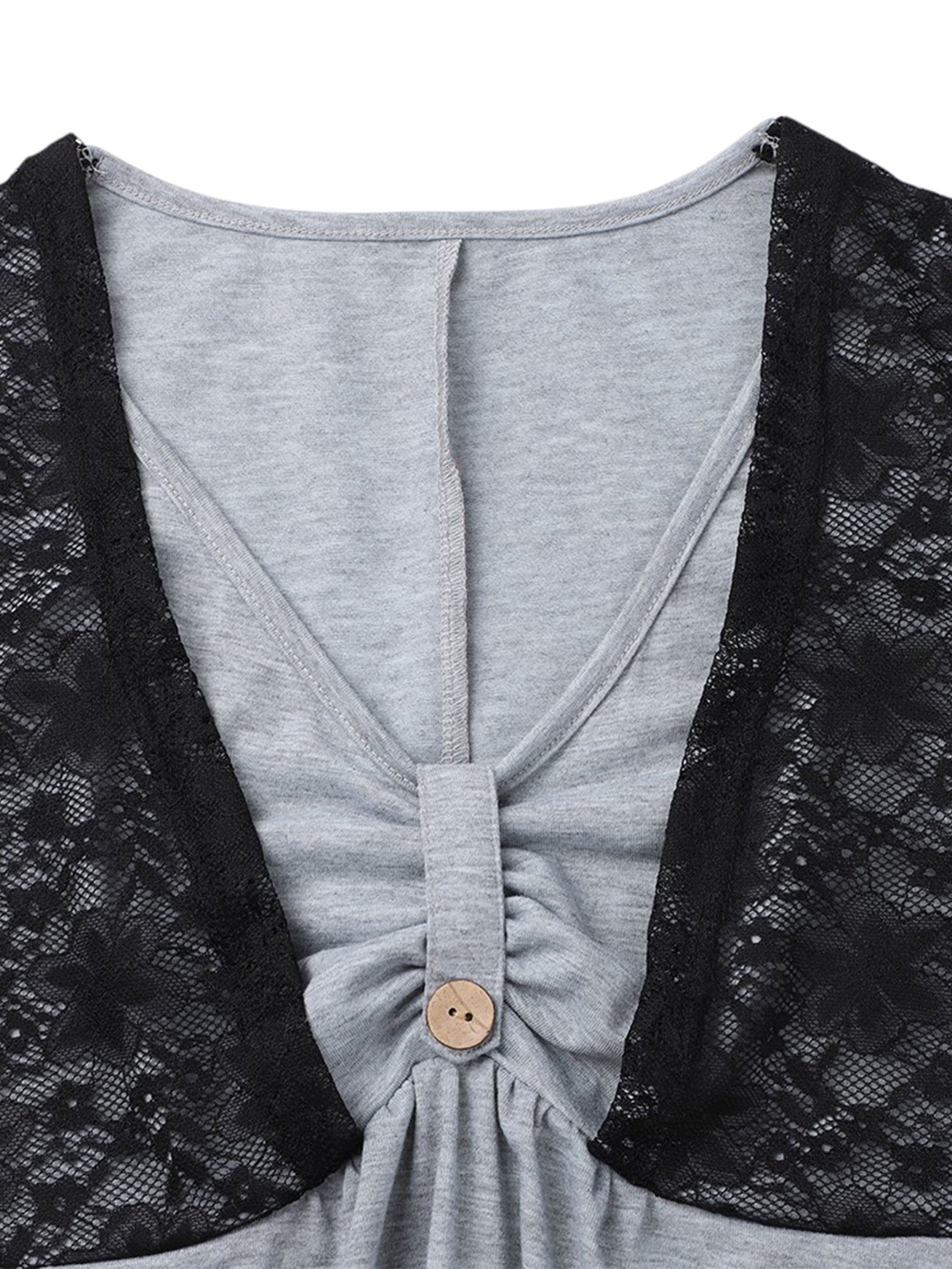 Lapa Plus Women's Stylish Gray And Black Lace Button - up Shirt - Lapa plus