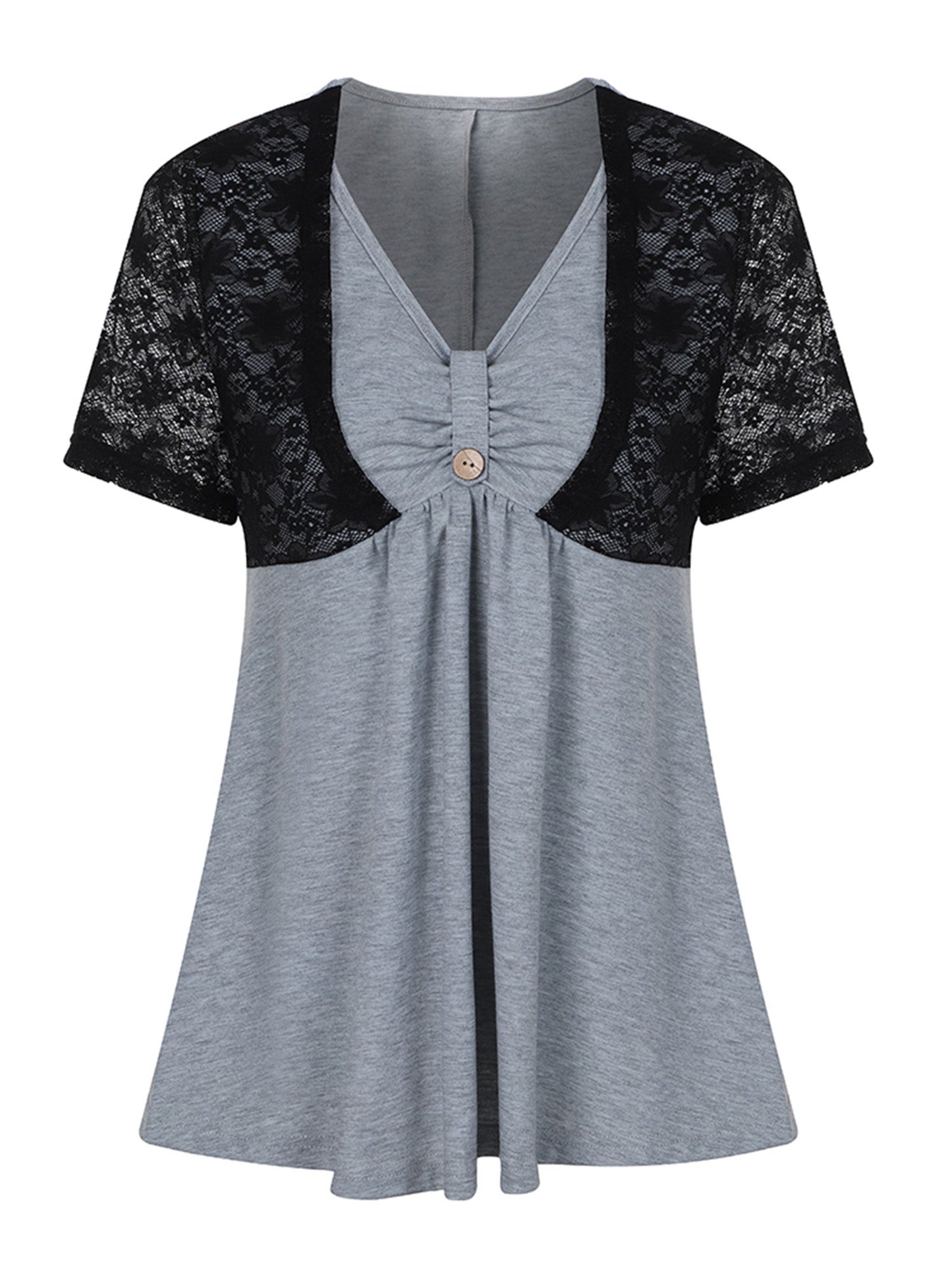 Lapa Plus Women's Stylish Gray And Black Lace Button - up Shirt - Lapa plus