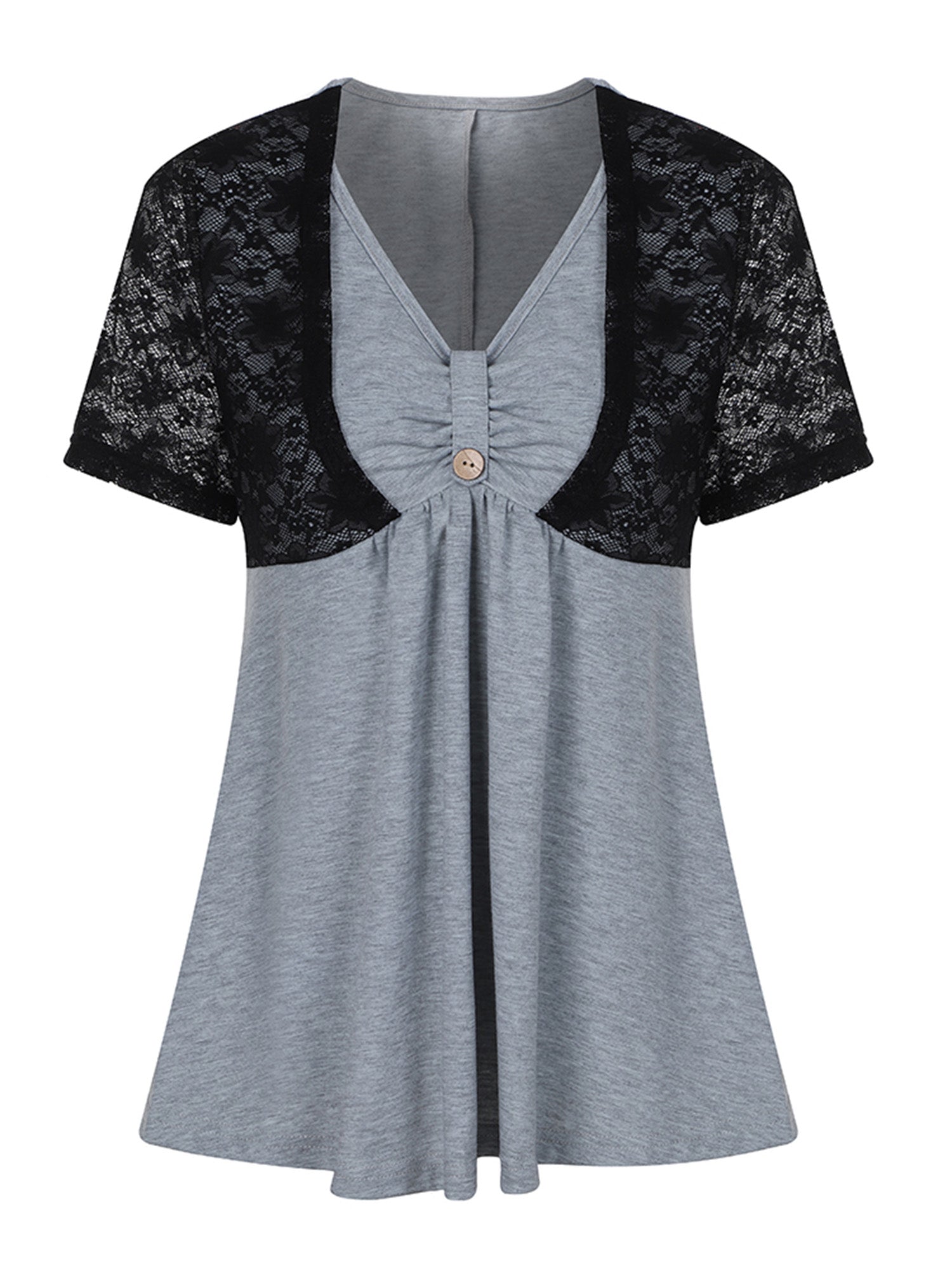 Lapa Plus Women's Stylish Gray And Black Lace Button - up Shirt - Lapa plus