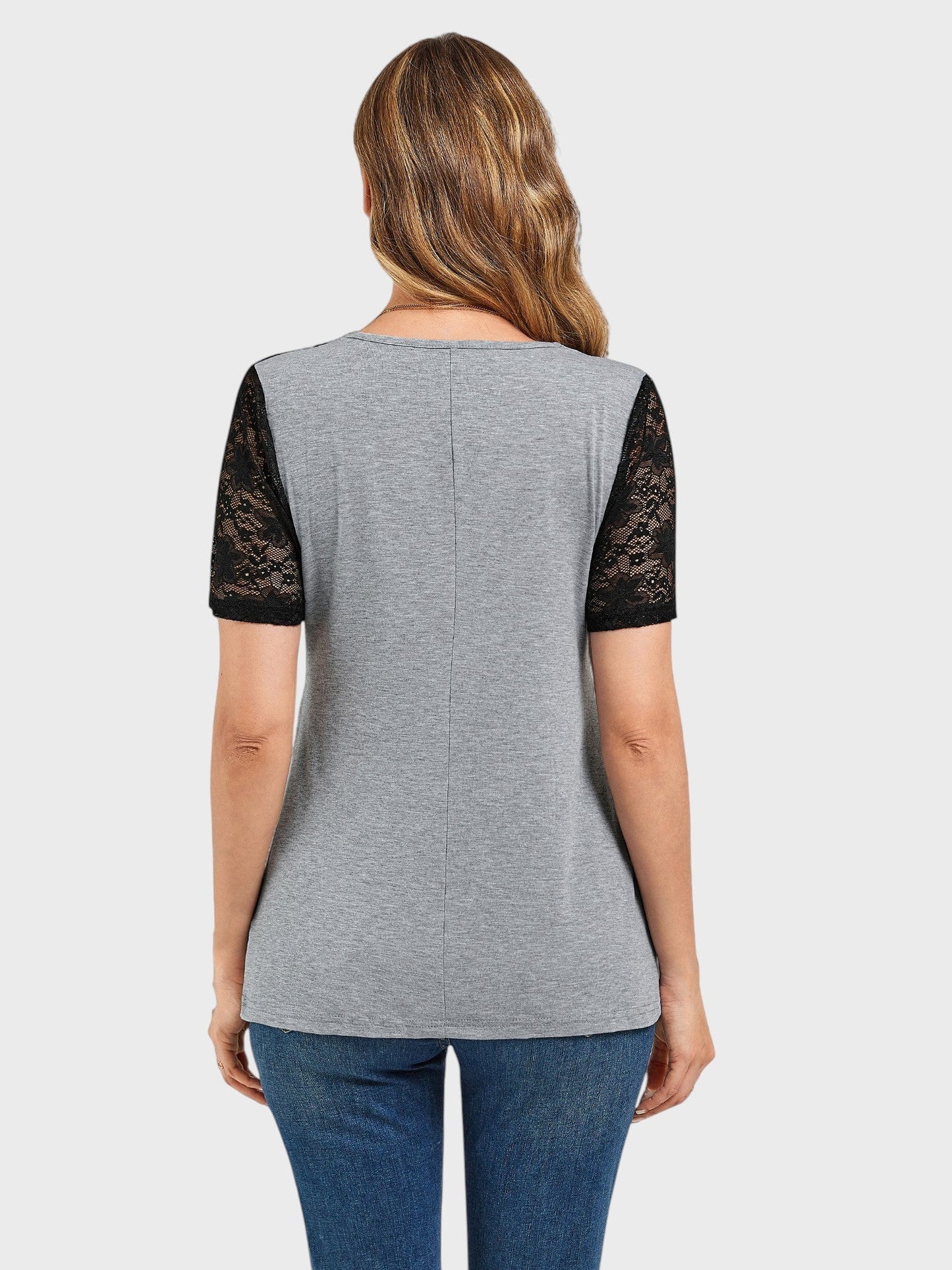 Lapa Plus Women's Stylish Gray And Black Lace Button - up Shirt - Lapa plus