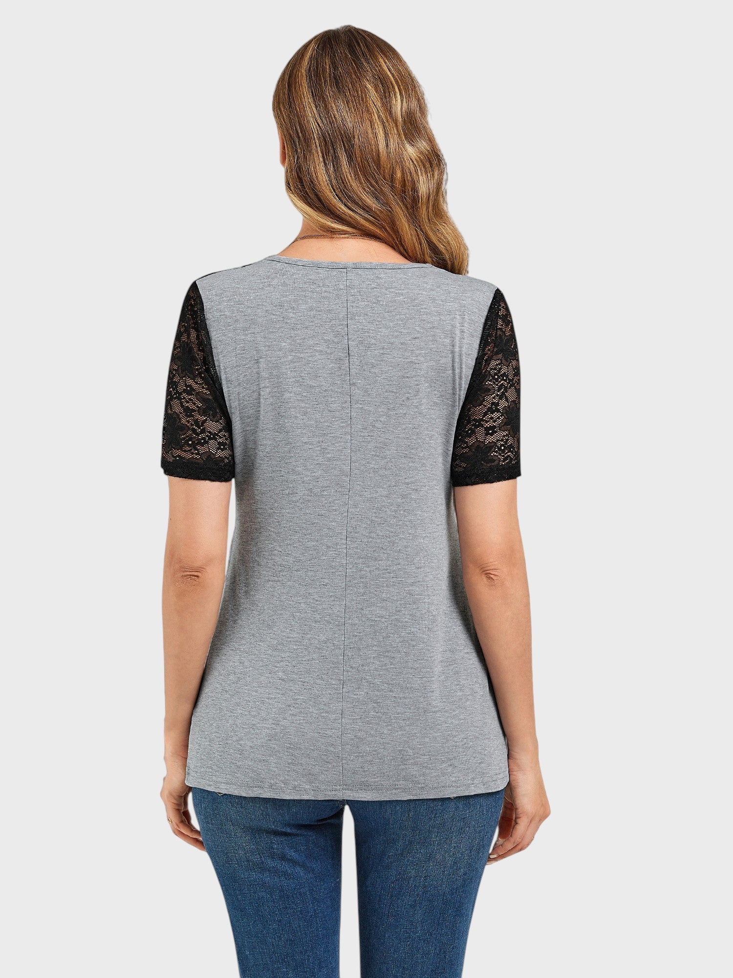 Lapa Plus Women's Stylish Gray And Black Lace Button - up Shirt - Lapa plus