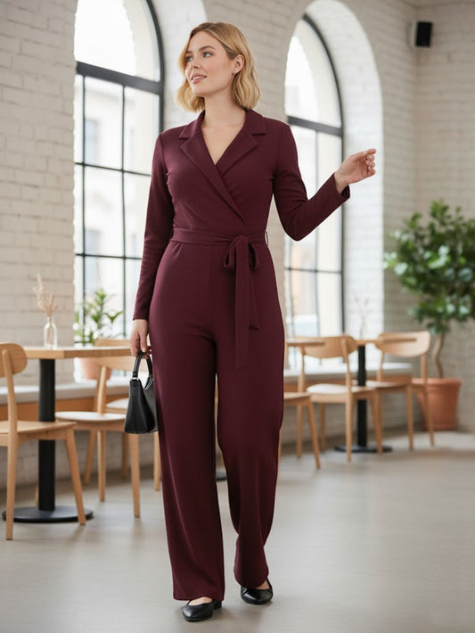 Lapa Plus Women's Stylish Jumpsuit with Lapel and Waist Tie - Lapa plus