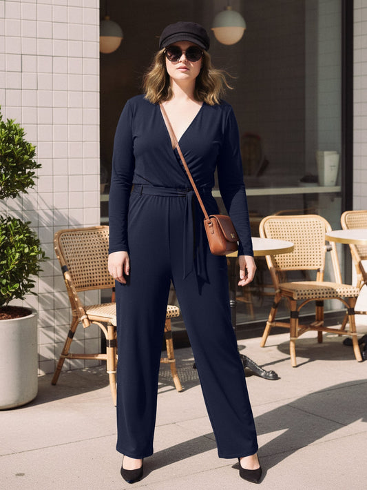 Lapa Plus Women's V - Neck Wrap Belted Jumpsuit - Lapa plus