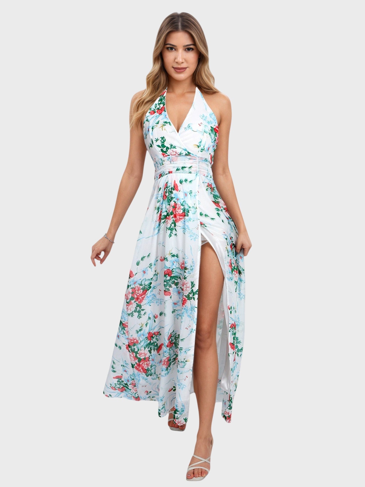 Lapa Plus Women's Vacation Floral Chiffon Halter Dress With Lining - Lapa plus