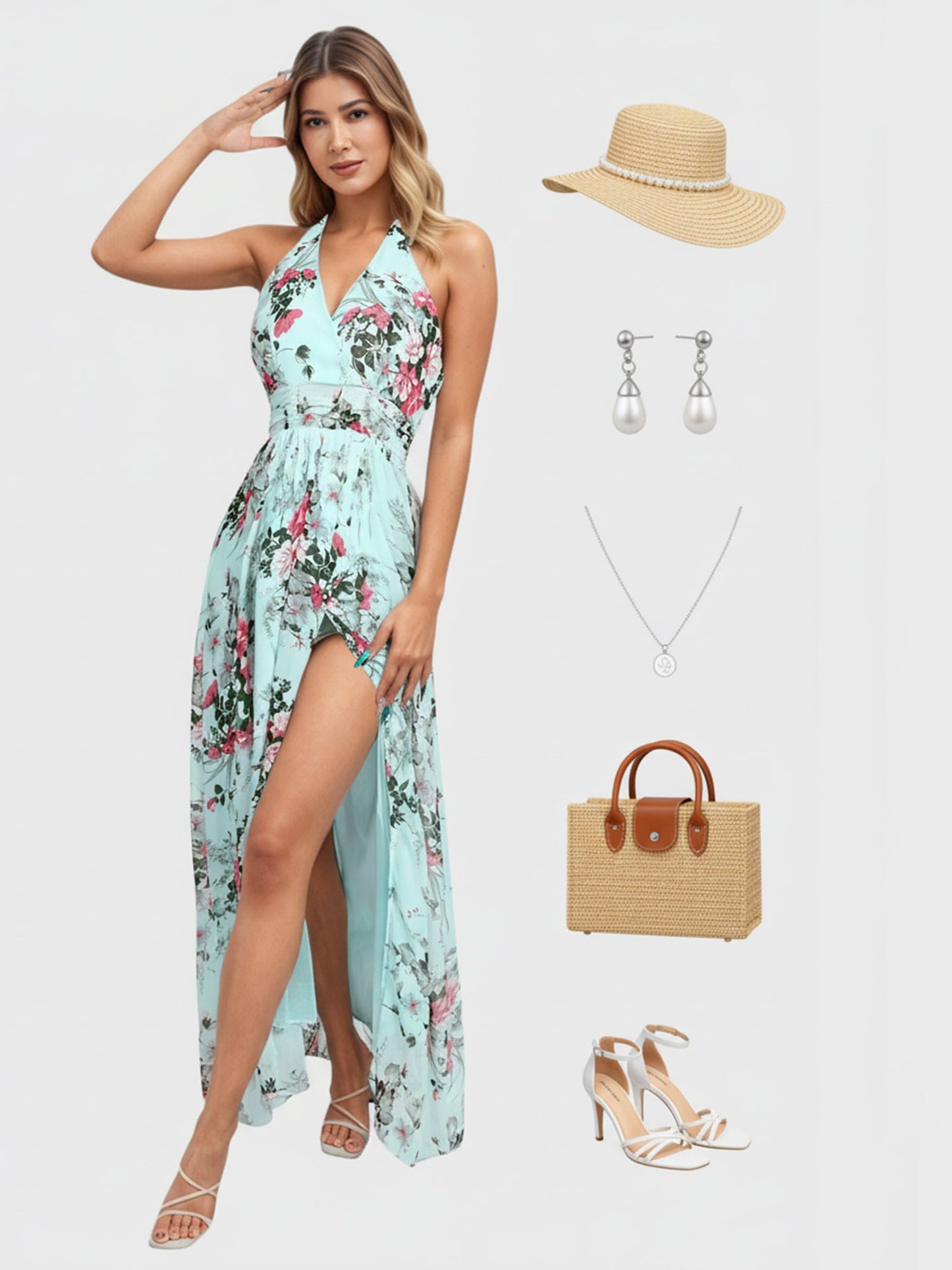 Lapa Plus Women's Vacation Floral Chiffon Halter Dress With Lining - Lapa plus