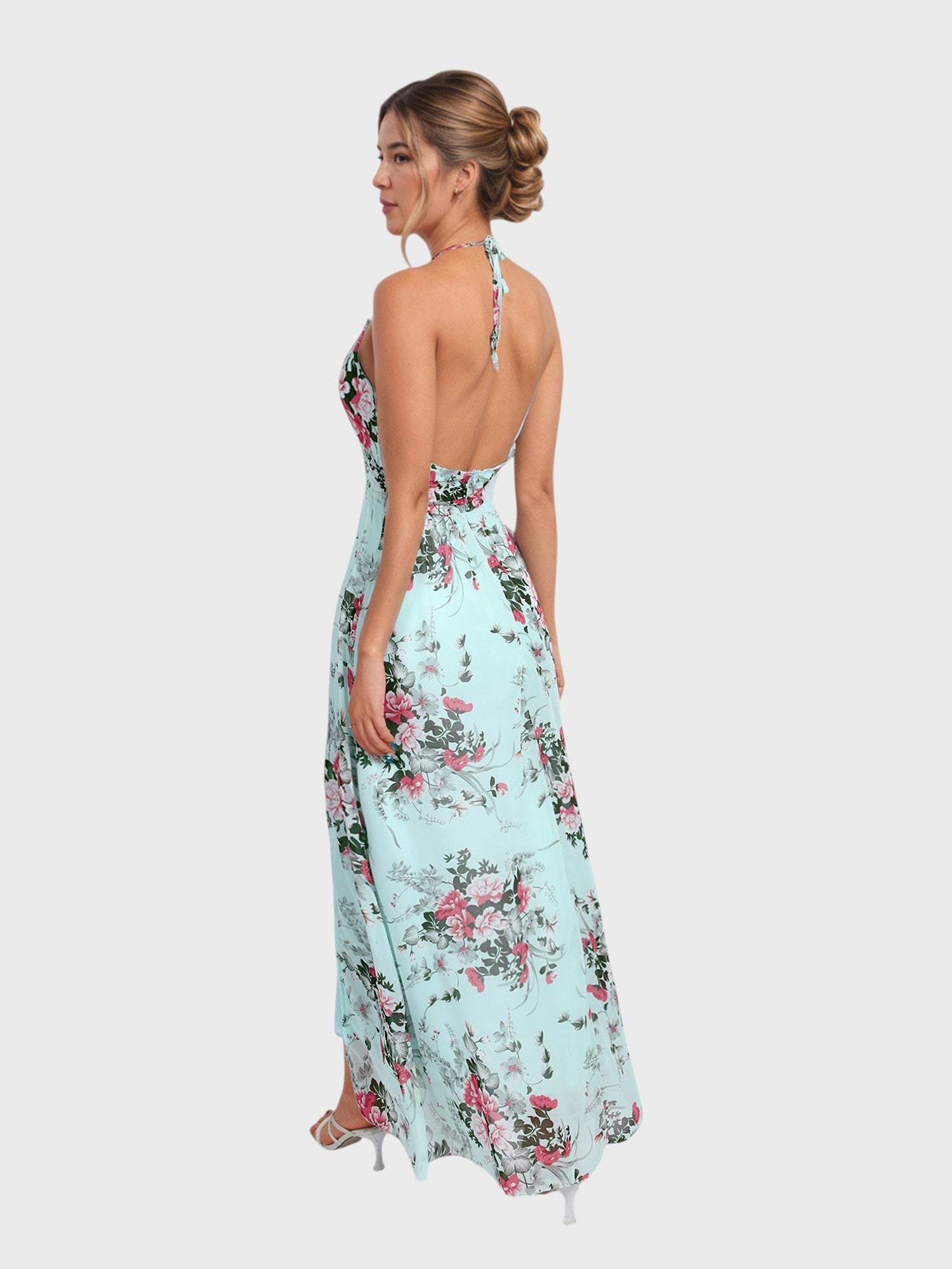 Lapa Plus Women's Vacation Floral Chiffon Halter Dress With Lining - Lapa plus