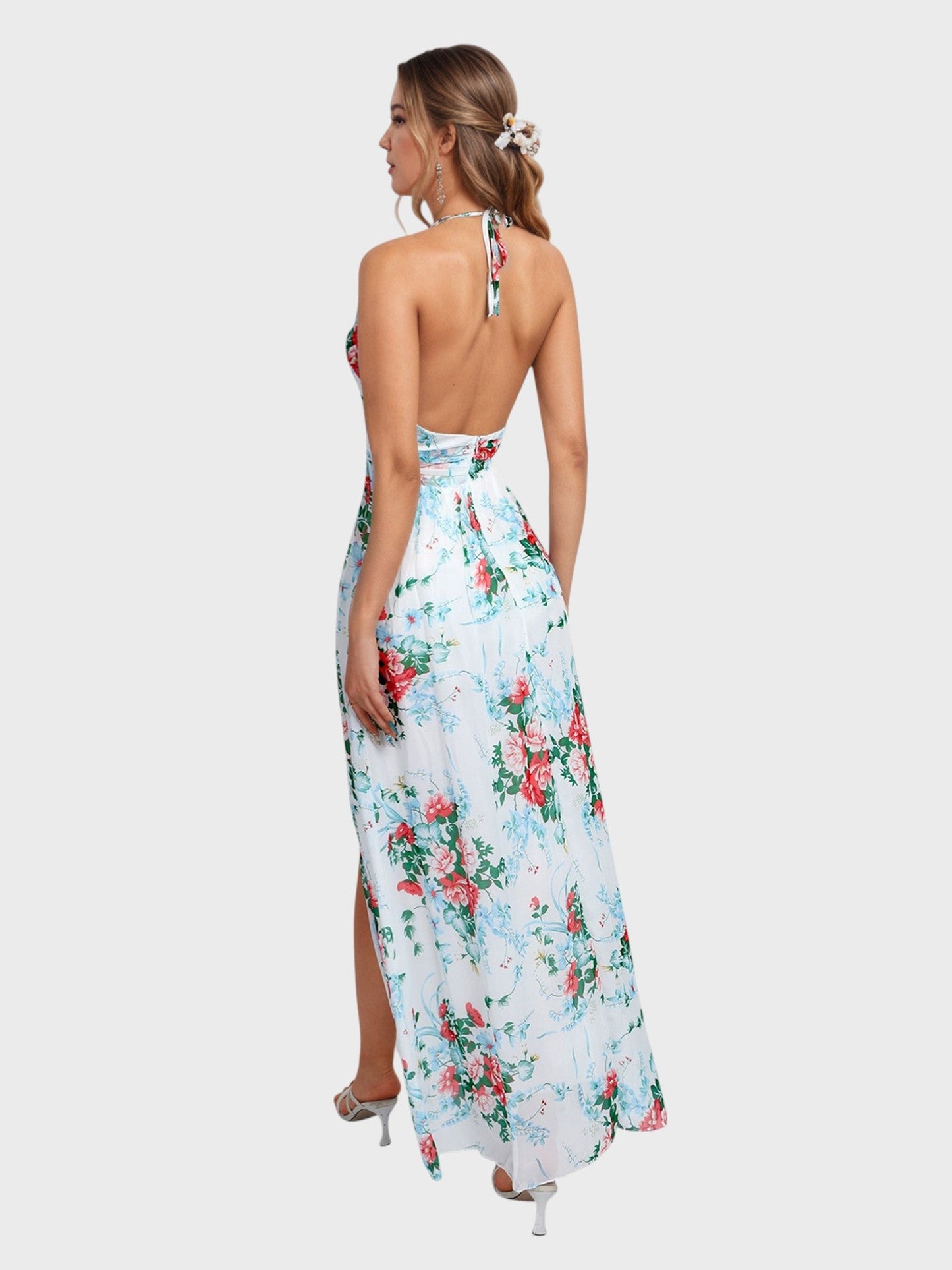 Lapa Plus Women's Vacation Floral Chiffon Halter Dress With Lining - Lapa plus