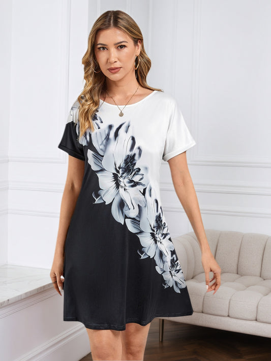 Lapa Plus Women's 3D Floral Print Loose Hem Dress