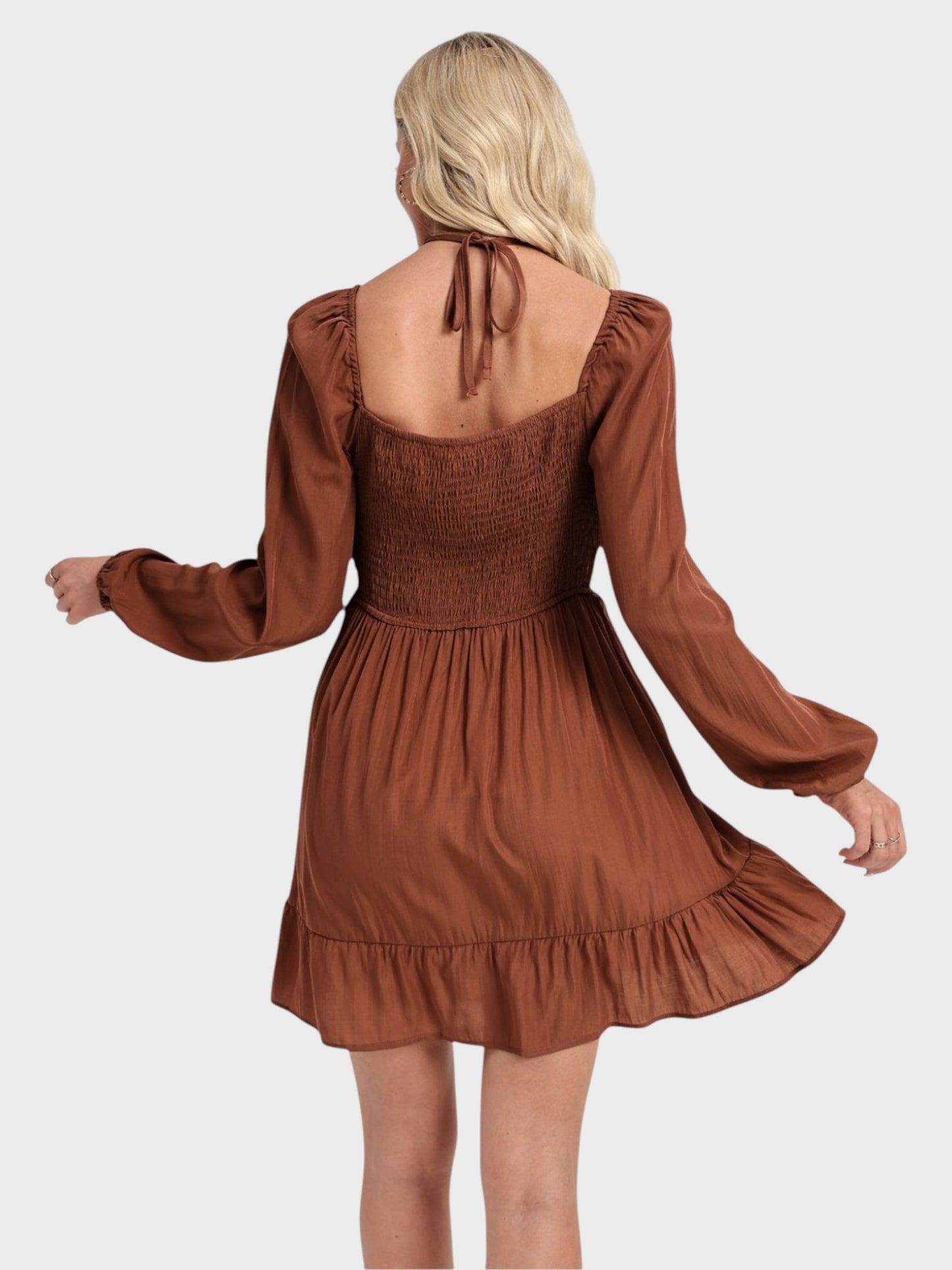 Lapa Plus Women's Square Neck Long Sleeved Pleated Dress