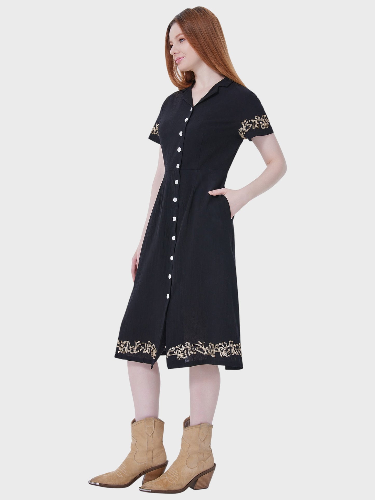 Lapa Plus Women's Embroidered Button Up Shirt Dress