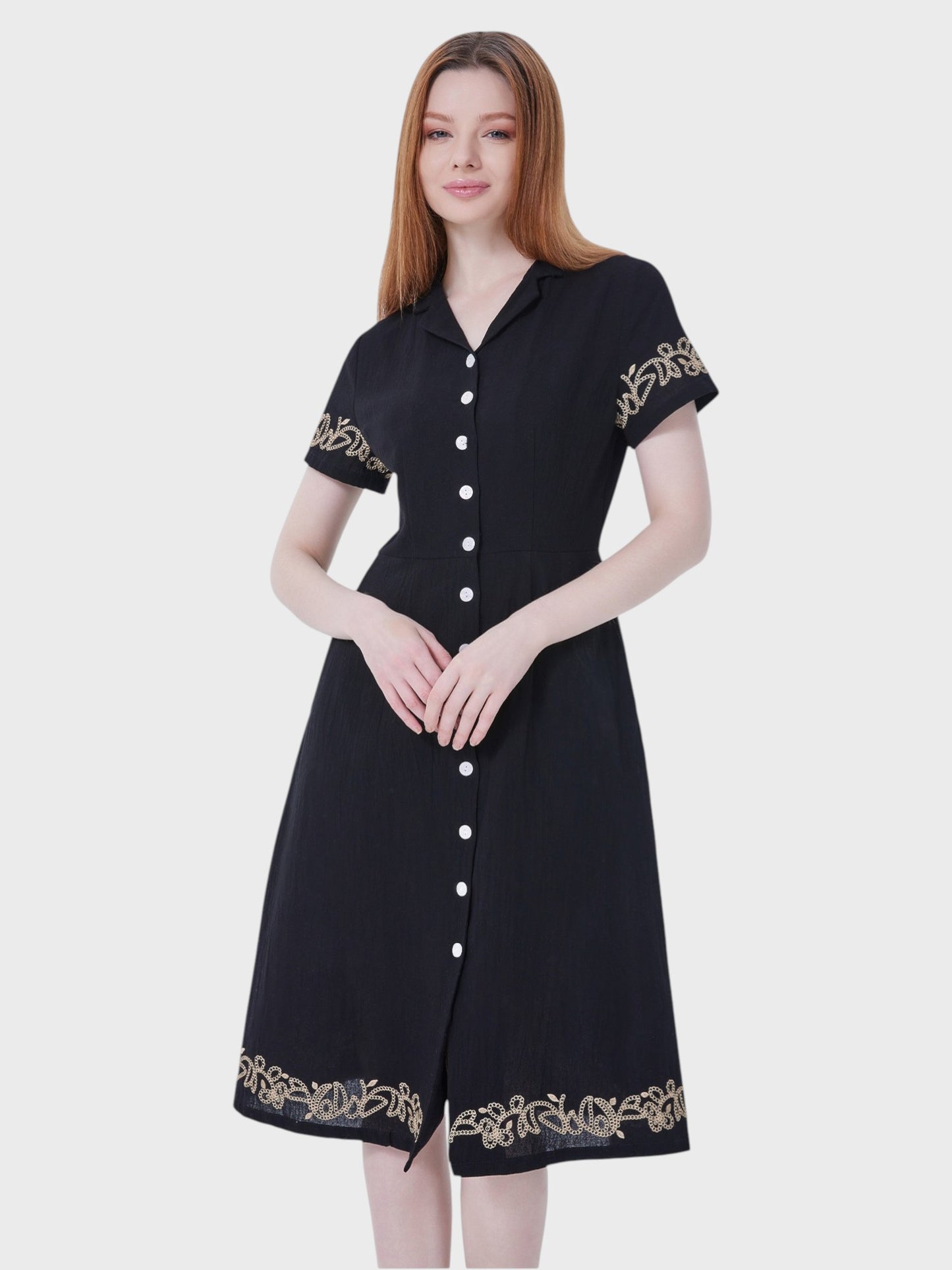 Lapa Plus Women's Embroidered Button Up Shirt Dress