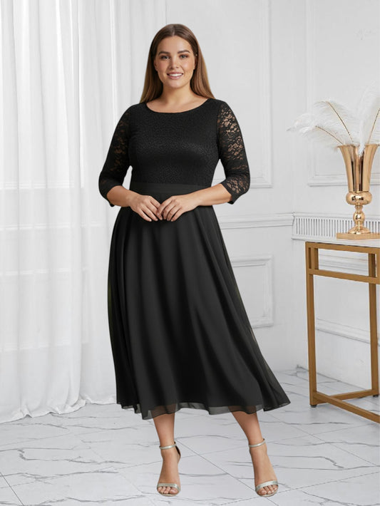 Lapa Plus Women's Timeless Elegant Lace-Paneled Dress