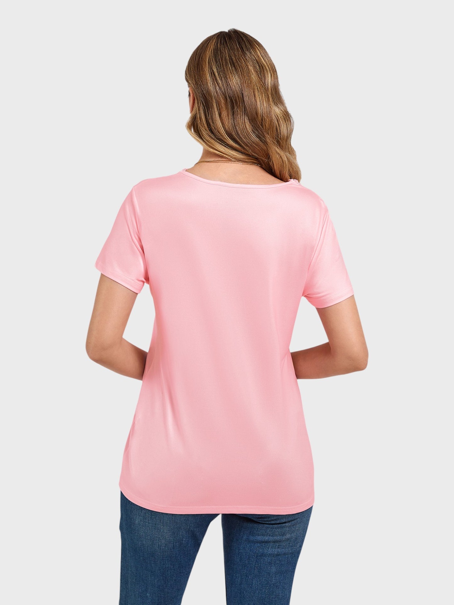 Lapa Plus Women's Lace V-Neck Printed Short Sleeve T-Shirt Top