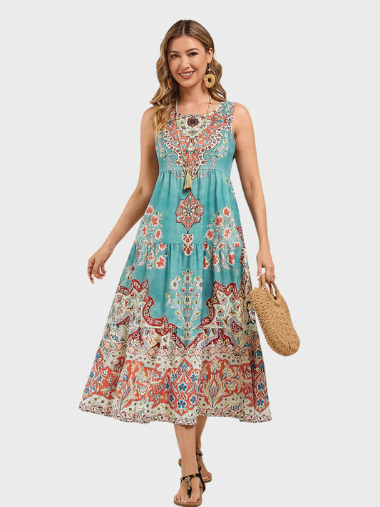 Lapa Plus Women's Bohemian Ethnic Print Vacation Dress
