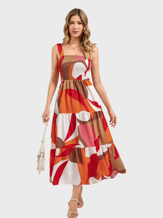Lapa Plus Women's Bohemian Printed Pleated Camisole Dress