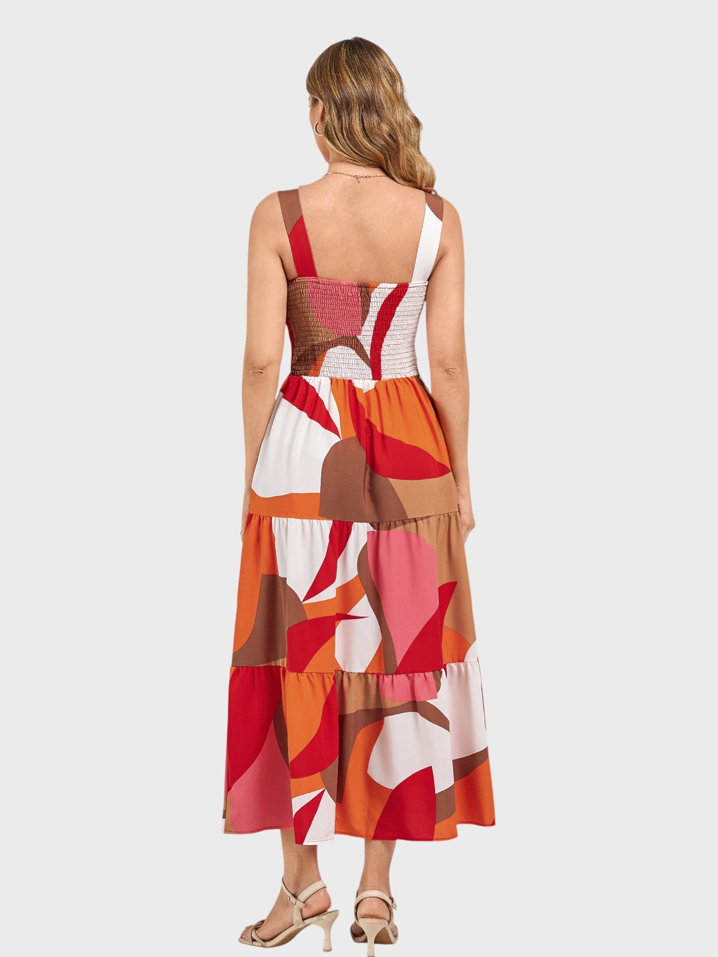 Lapa Plus Women's Bohemian Printed Pleated Camisole Dress