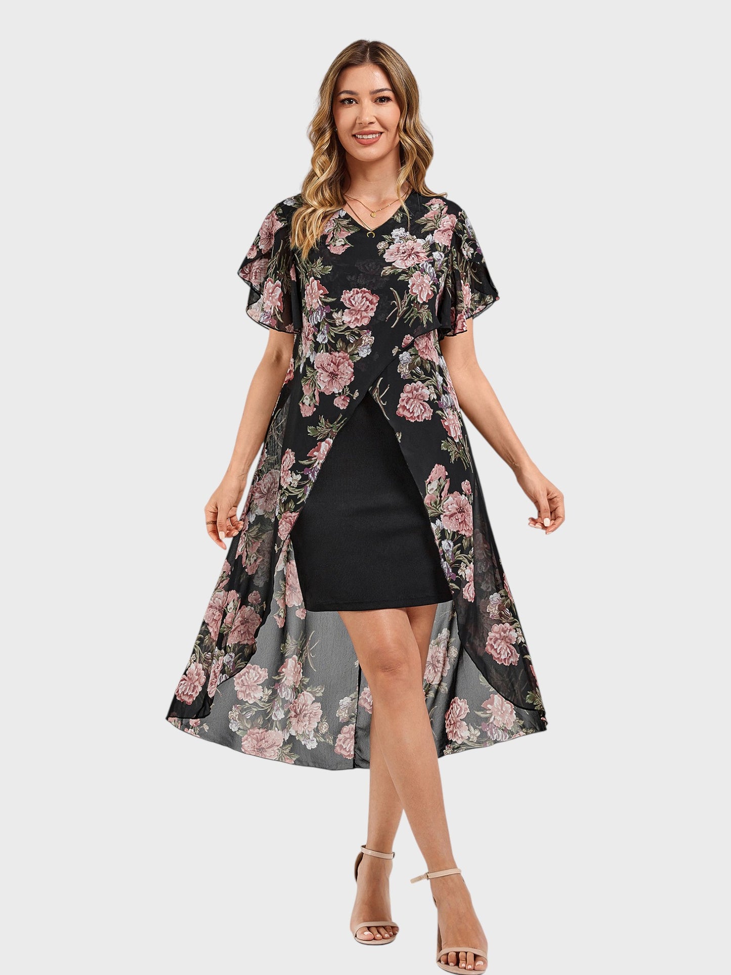 Lapa Plus Women's Asymmetric Floral Print Two-piece Dress