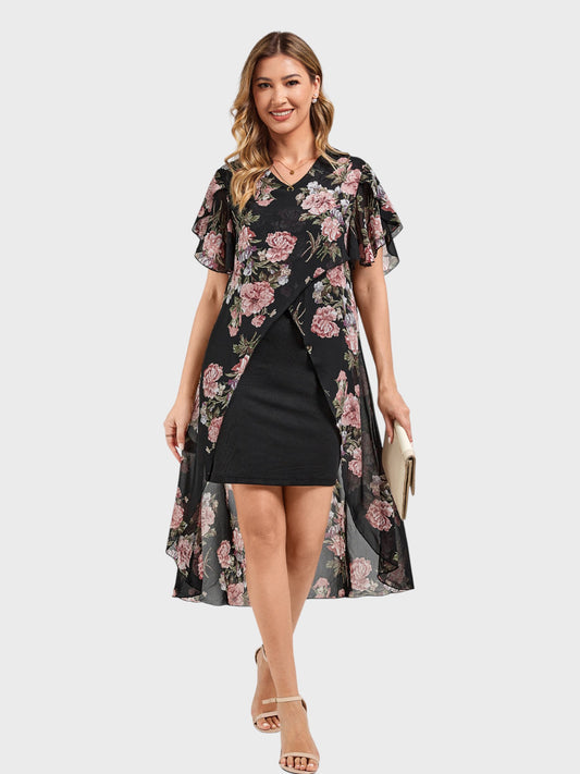 Lapa Plus Women's Asymmetric Floral Print Two-piece Dress