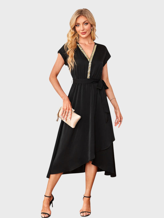 Lapa Plus Women's Bead Piece Waist Cinching Lace Up Big Swing Dress