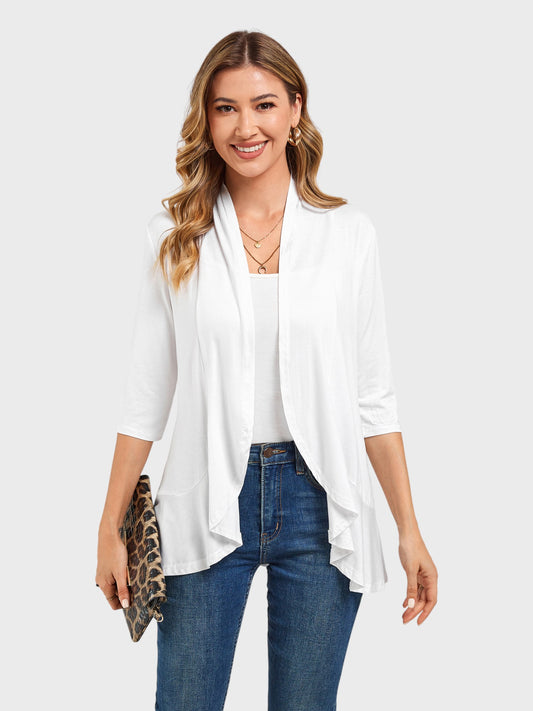 Lapa Plus Women's Solid Color 3/4 Sleeve Ruffled Hem Cardigans