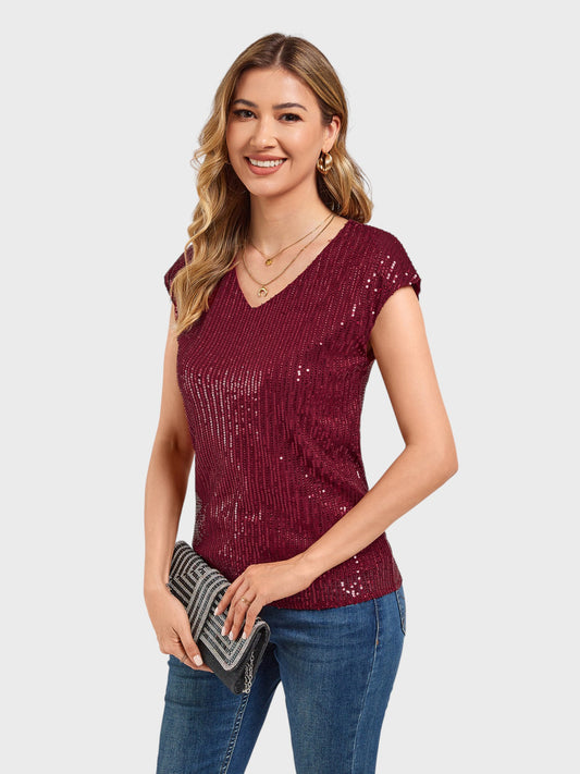 Lapa Plus Women's V-neck Raglan Sequined Party Top