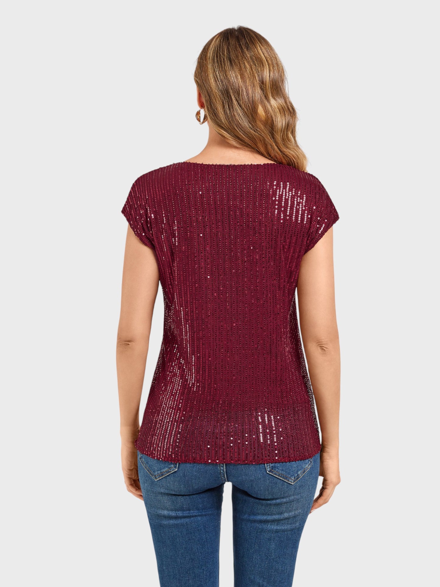 Lapa Plus Women's V-neck Raglan Sequined Party Top