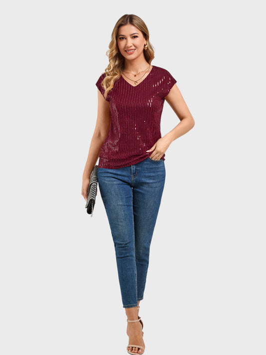 Lapa Plus Women's V-neck Raglan Sequined Party Top