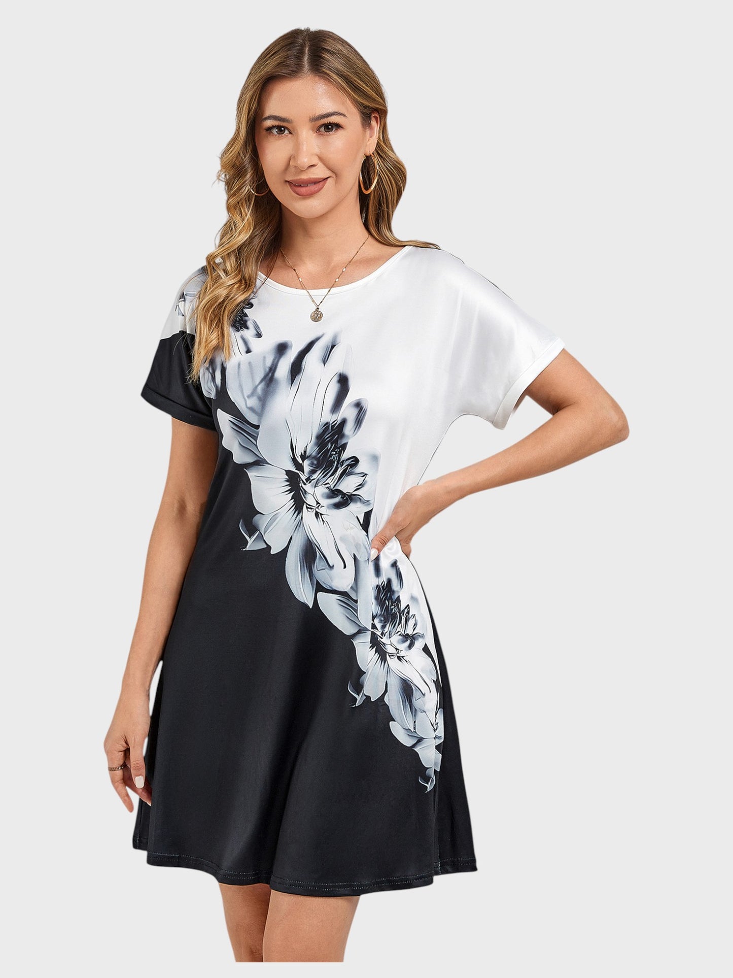 Lapa Plus Women's 3D Floral Print Loose Hem Dress