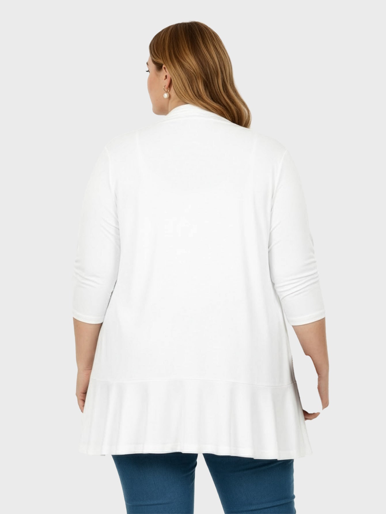 Lapa Plus Women's Solid Color 3/4 Sleeve Ruffled Hem Cardigans