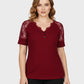 Lapa Plus Women's V-neck Patchwork Lace Short Sleeved Top