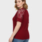 Lapa Plus Women's V-neck Patchwork Lace Short Sleeved Top