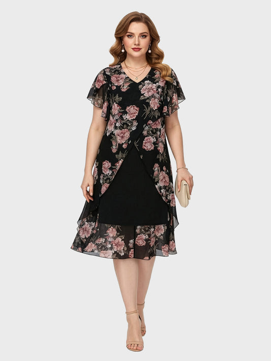 Lapa Plus Women's Asymmetric Floral Print Two-piece Dress