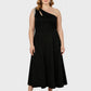Lapa Plus Women's Elegant Sloping Shoulder Black Dress
