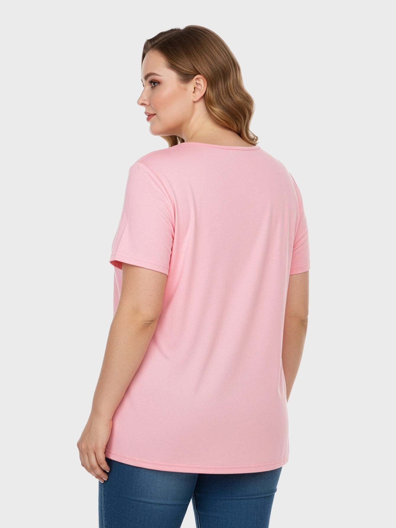 Lapa Plus Women's Lace V-Neck Printed Short Sleeve T-Shirt Top