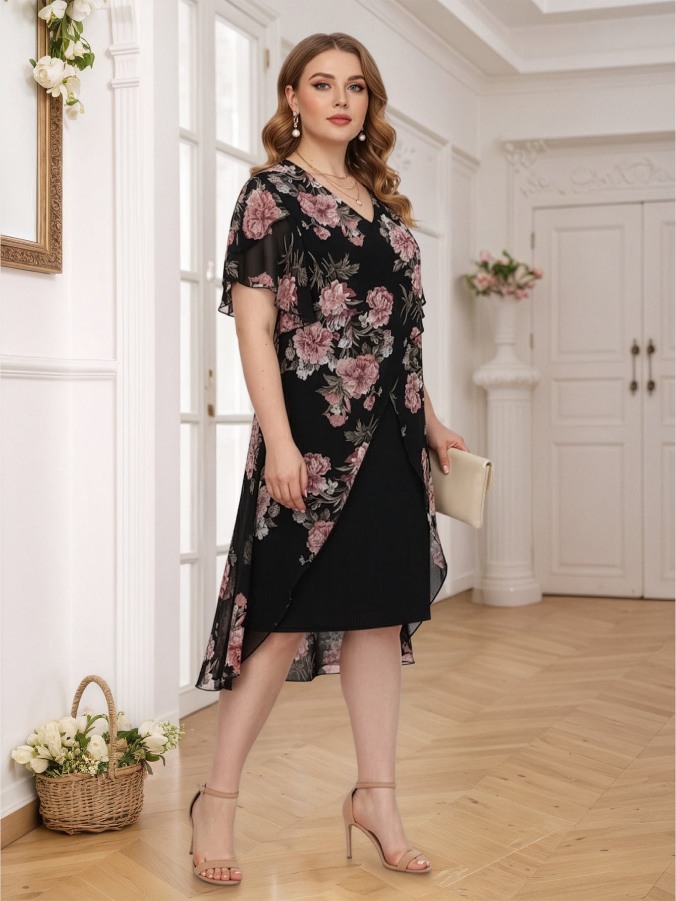 Lapa Plus Women's Asymmetric Floral Print Two-piece Dress